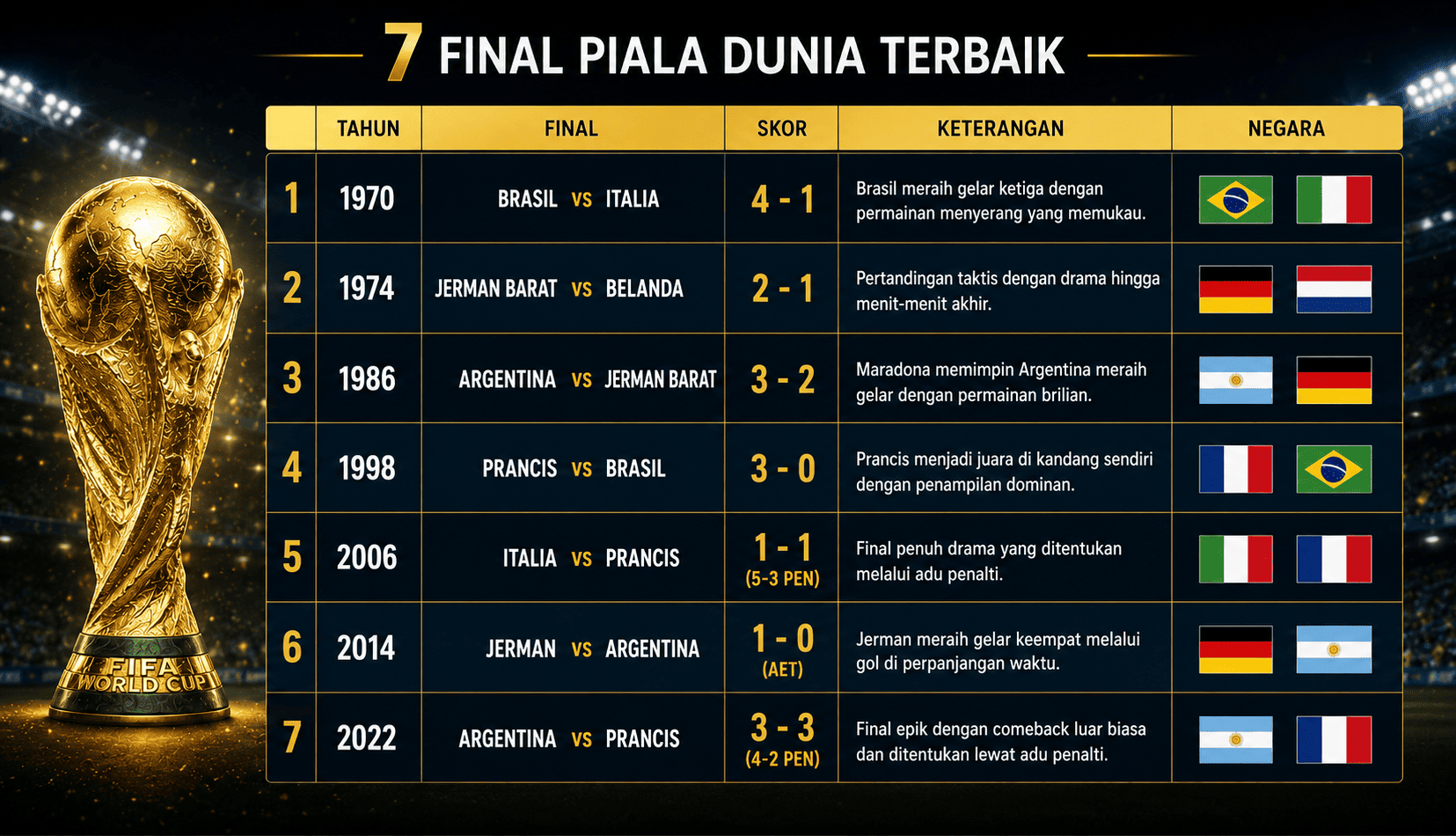 7 Final Piala Dunia Terbaik Sepanjang Sejarah yang Tak Terlupakan