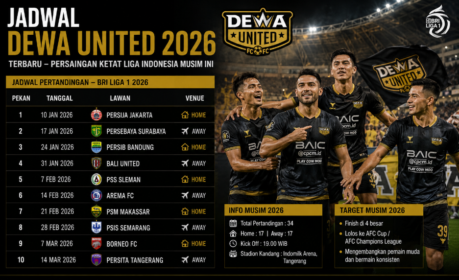 Jadwal Dewa United 2026 Terbaru Persaingan Ketat Liga Indonesia Musim Ini
