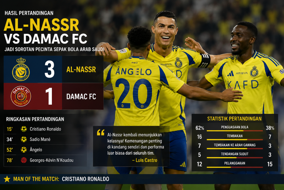 Hasil Al-Nassr vs Damac FC: Jadi Sorotan Pecinta Sepak Bola Arab Saudi