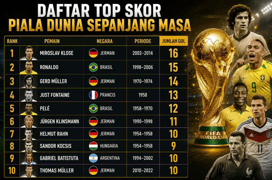 Daftar Top Skor Piala Dunia Sepanjang Masa: Siapa yang Paling Banyak Cetak Gol?