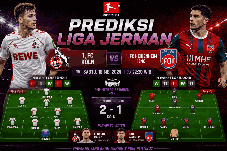 Prediksi Skor FC Koln vs Heidenheim - Duel Sengit Bundesliga