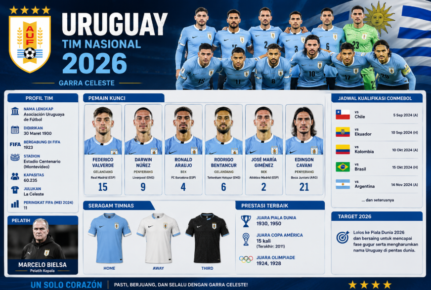 Profil Timnas Uruguay: La Celeste yang Siap Bangkit di Piala 2026
